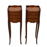 Inlaid bedside tables, Louis XV style, France.