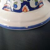 Old Rouen style earthenware candle holder decorated with flower basket 25 cm