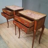 Pair of transitional bedside tables in veneered wood
