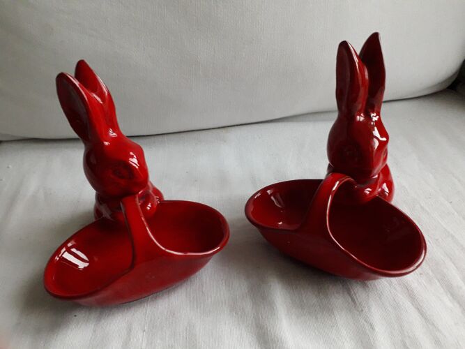 Paire de vide-poches en céramique en forme de lapins