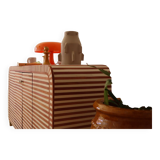Side table - open cube bedside table with checkerboard in bone and terracotta resin