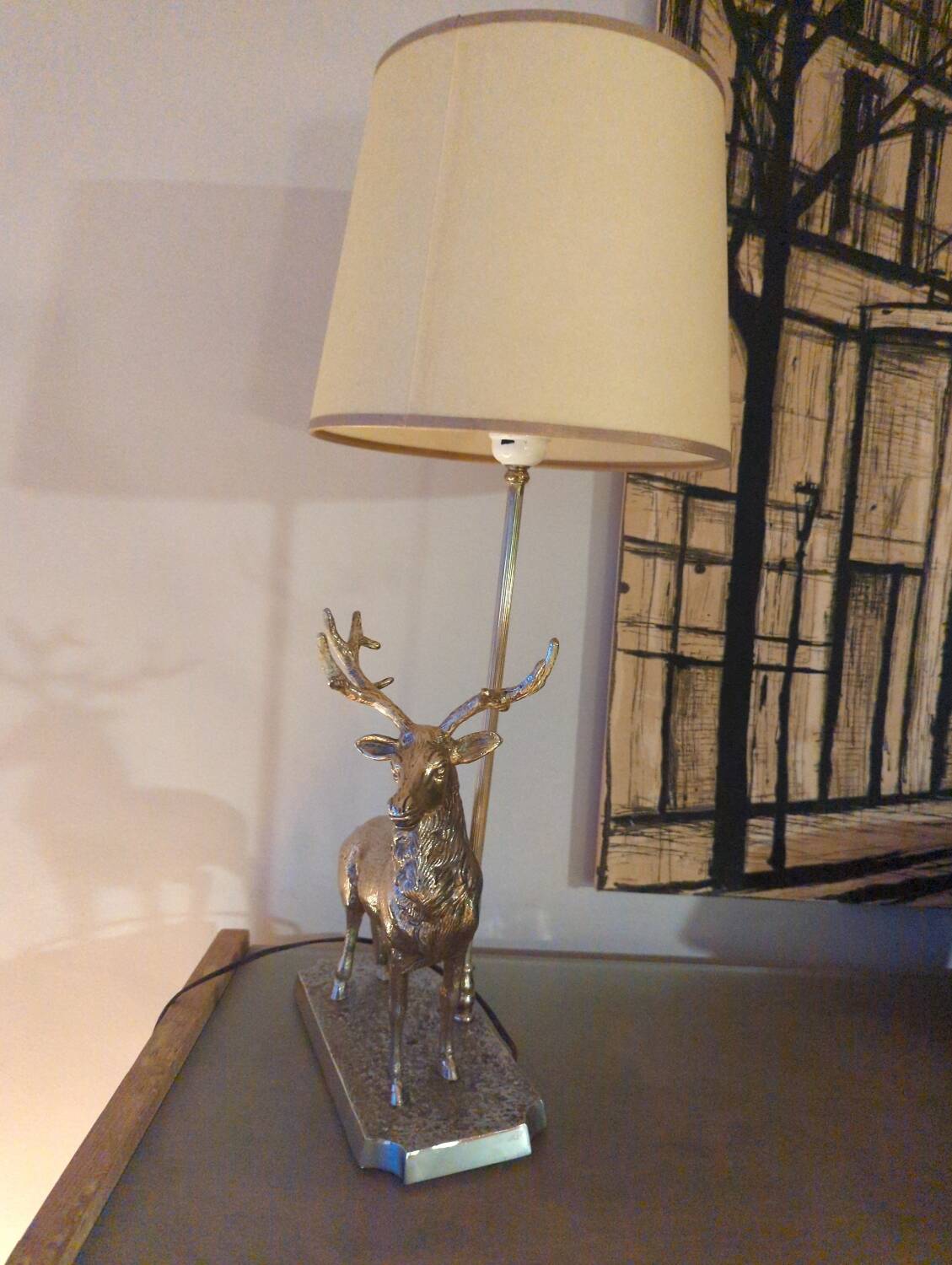Vintage silvered bronze deer lamp