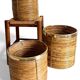 Mid-Century Organic Modern Medium Size Pencil Reed/Rattan Planter with Brass Rim