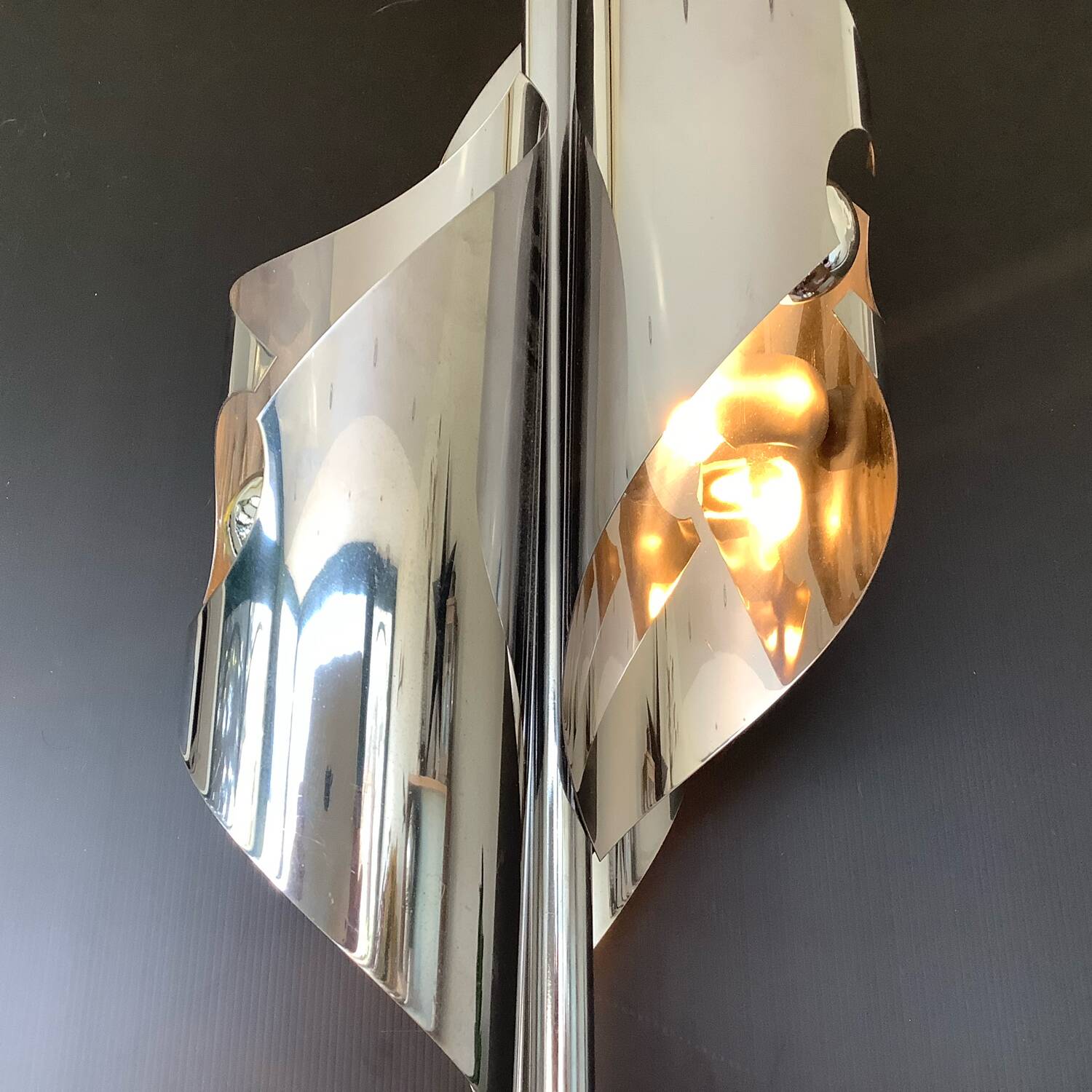 Large Chrome Lamp 3 Lights Space Age Italy 70's Dlg Reggiani