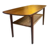 Table basse mid century vintage bois et rotin