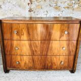 Art Deco chest of drawers in flambé walnut veneer circa 30's/ 40's