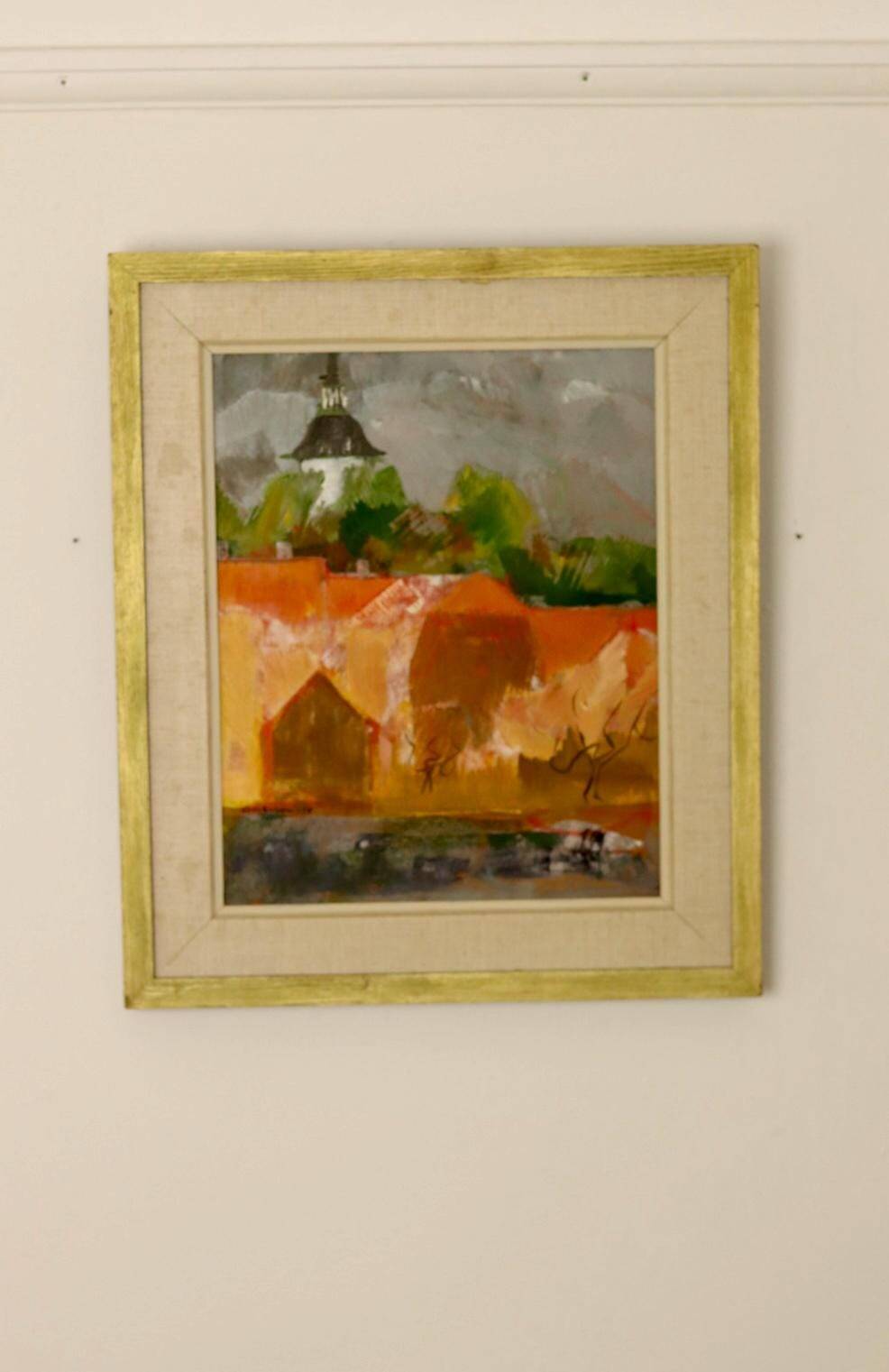Oil painting on Swedish panel from the mid-1950s "Abstract Landscape" by Ann Marie Ekbom.