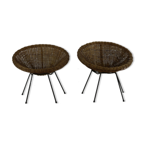 ensemble de deux chaises originales plus grandes des années cinquante en rotin design italien