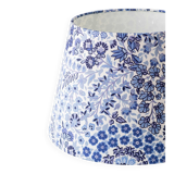 Mid-century modern blue ceramic table lamp with new Liberty London floral shade.