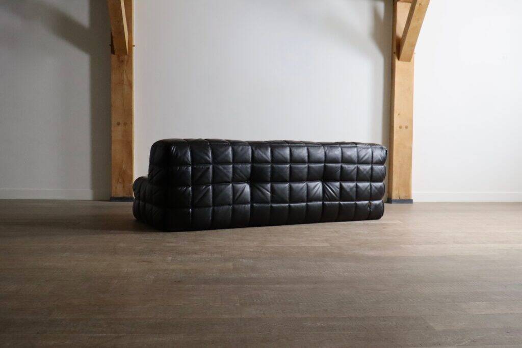 Kashima three seater sofa in black leather by Michel Ducaroy for Ligne Roset, 1970s
