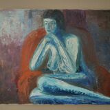 Acrylic painting on canvas figurative art nude woman blue orange contemporary canvas