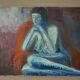 Acrylic painting on canvas figurative art nude woman blue orange contemporary canvas