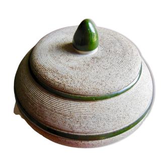 Bonbonnière or pot with ceramic art deco lid signed brisdoux