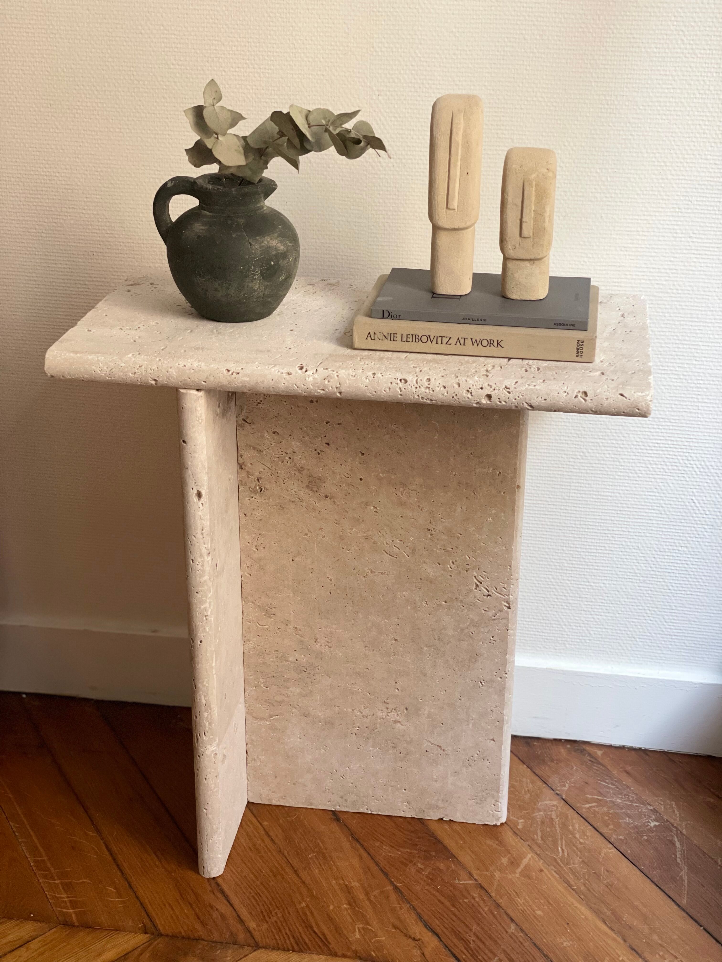 Minimalist travertine stone side table