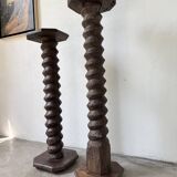 Paire de piédestal colonnes vis de pressage chêne 1900