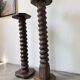 Pair of pedestal columns with oak pressing screws, 1900