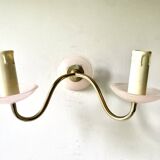 Pair of double pink glass wall lights