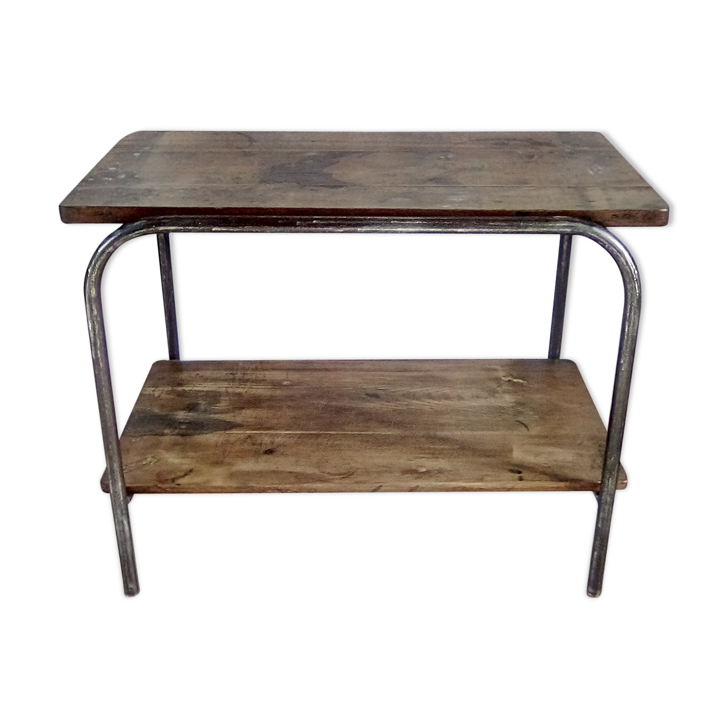 2-level industrial wood and metal side table