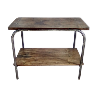 2-level industrial wood and metal side table
