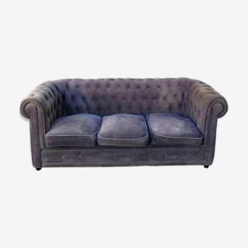 Purple velvety fabric sofa three-seater upholstered Chesterfield