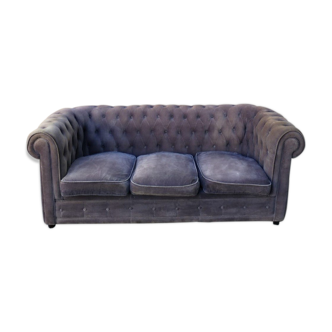 Purple velvety fabric sofa three-seater upholstered Chesterfield
