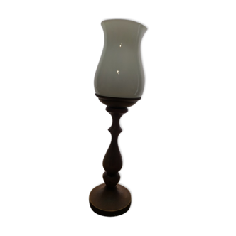 Base bedside lamp brass wood tulip opaline old vintage