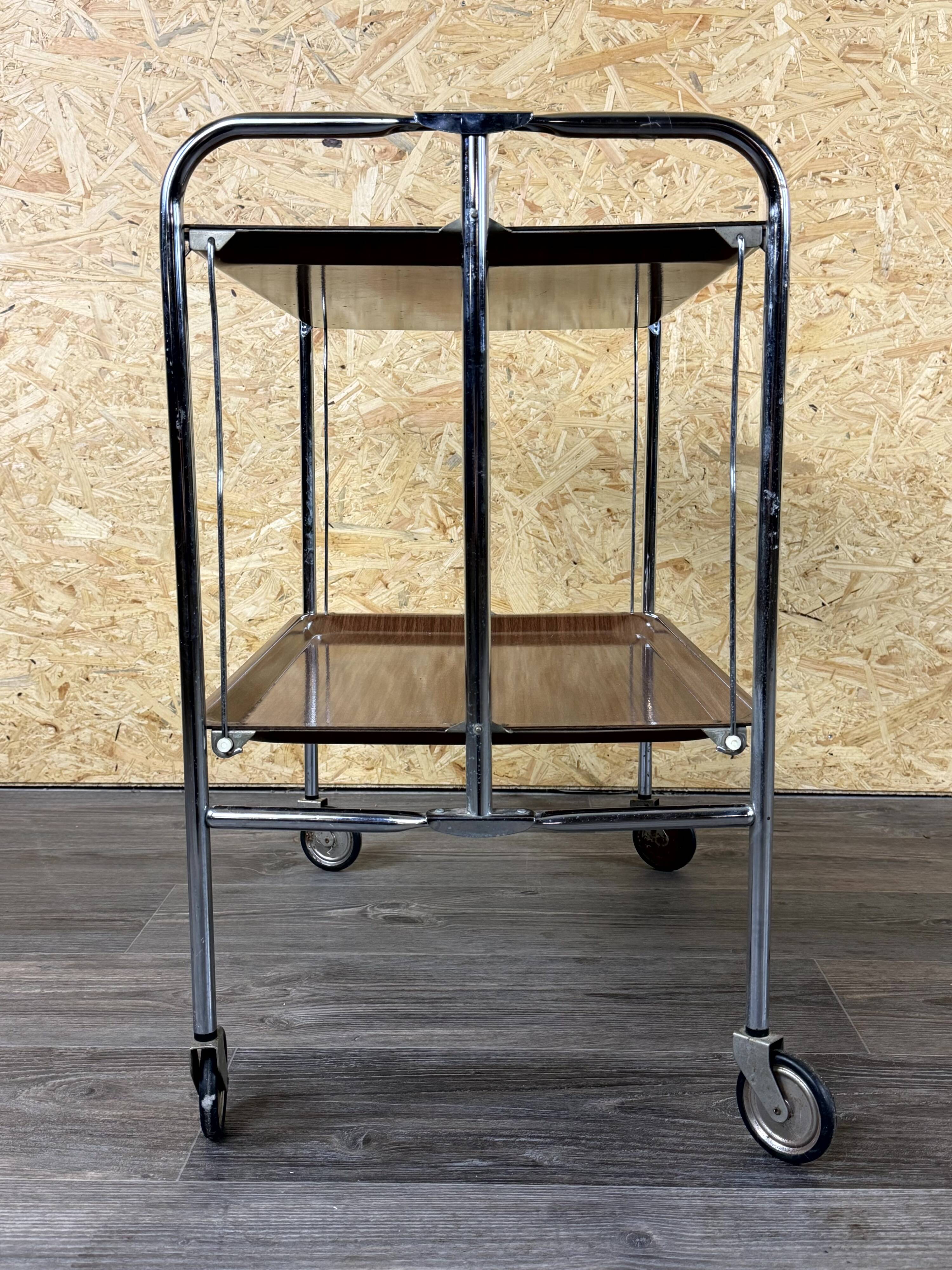 1960s 1970s Serving Cart Dinette Side Table Space Age Design Chrome Brown