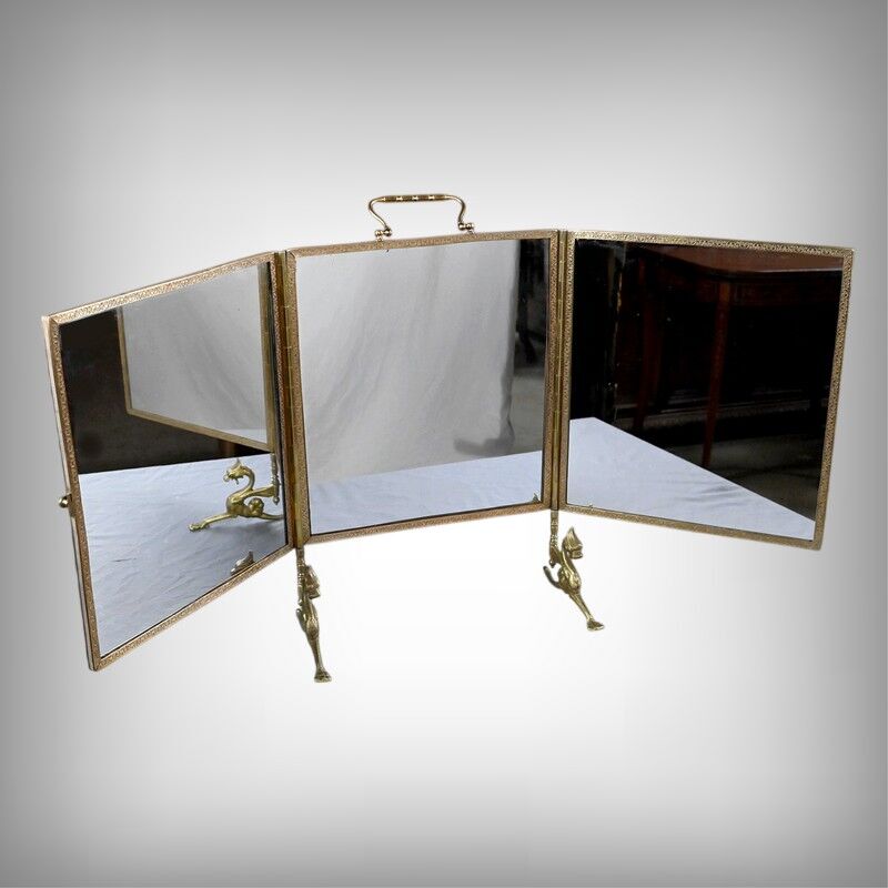 Rare miroir triptyque en bronze – 1900