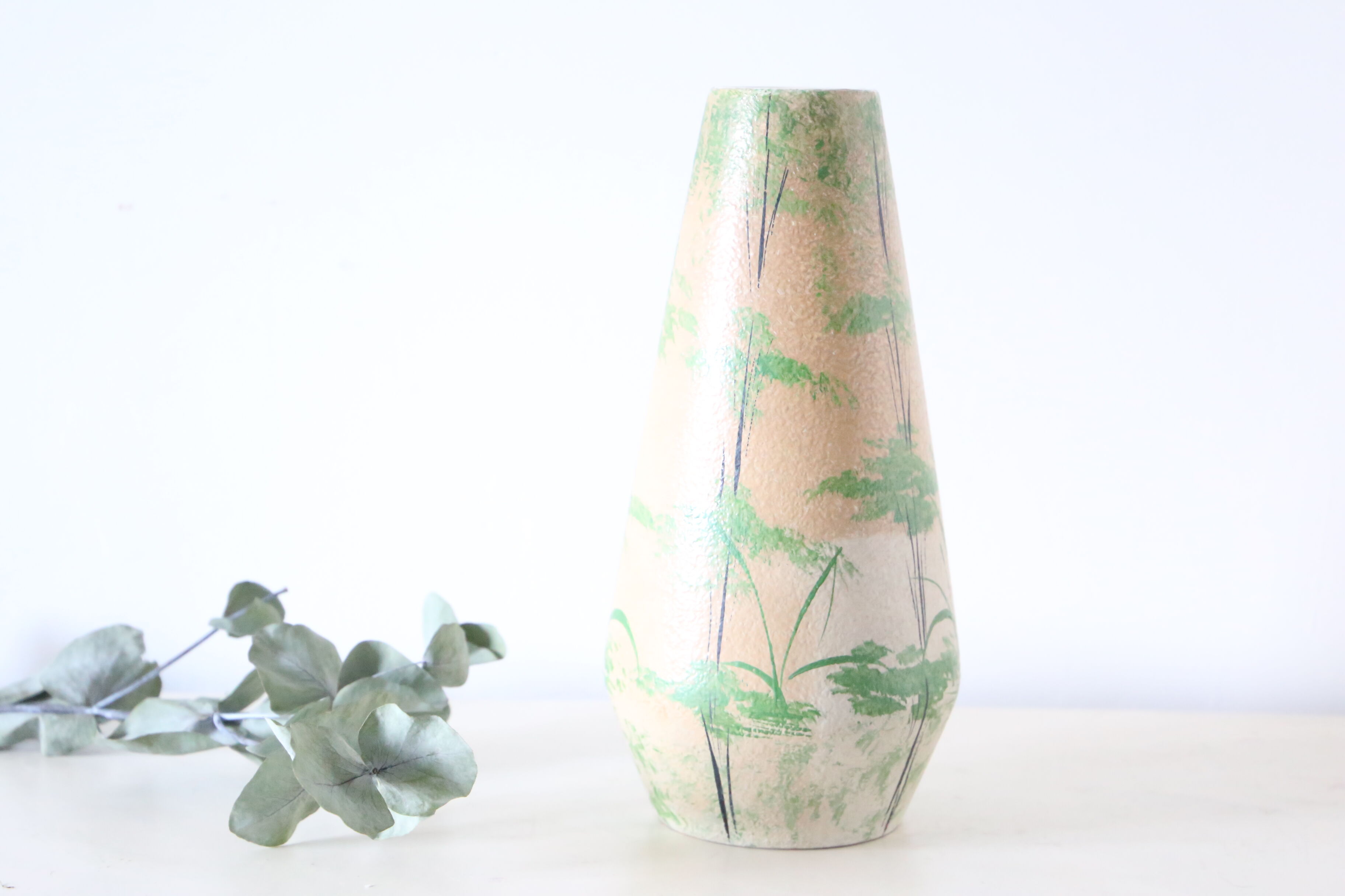 German ceramic vase foreign storks pattern, 1960