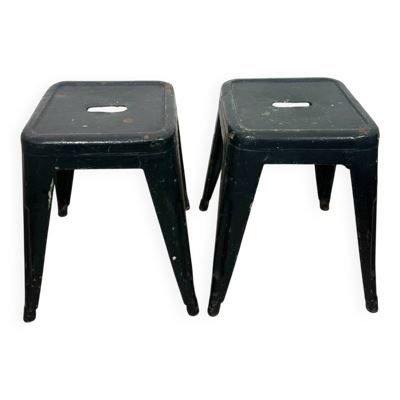 Paire de tabourets Tolix vert foncé