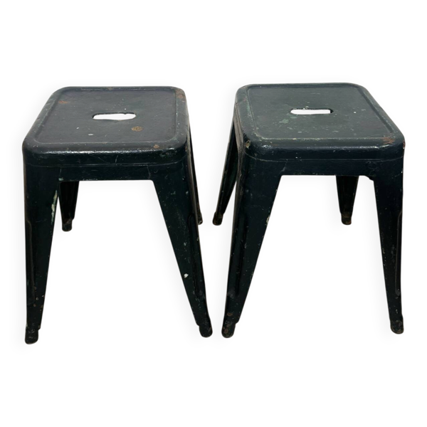 Paire de tabourets Tolix vert foncé
