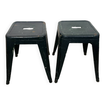Pair of dark green Tolix stools