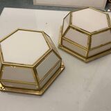Lot de 2 appliques hexagonales en verre et laiton