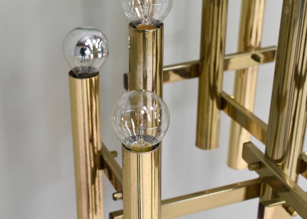 Italian brass chandelier 12 spot pendant lamp by Gaetano Sciolari, 1970s