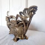 French Art Nouveau bronze planter decorated with a female mermaid