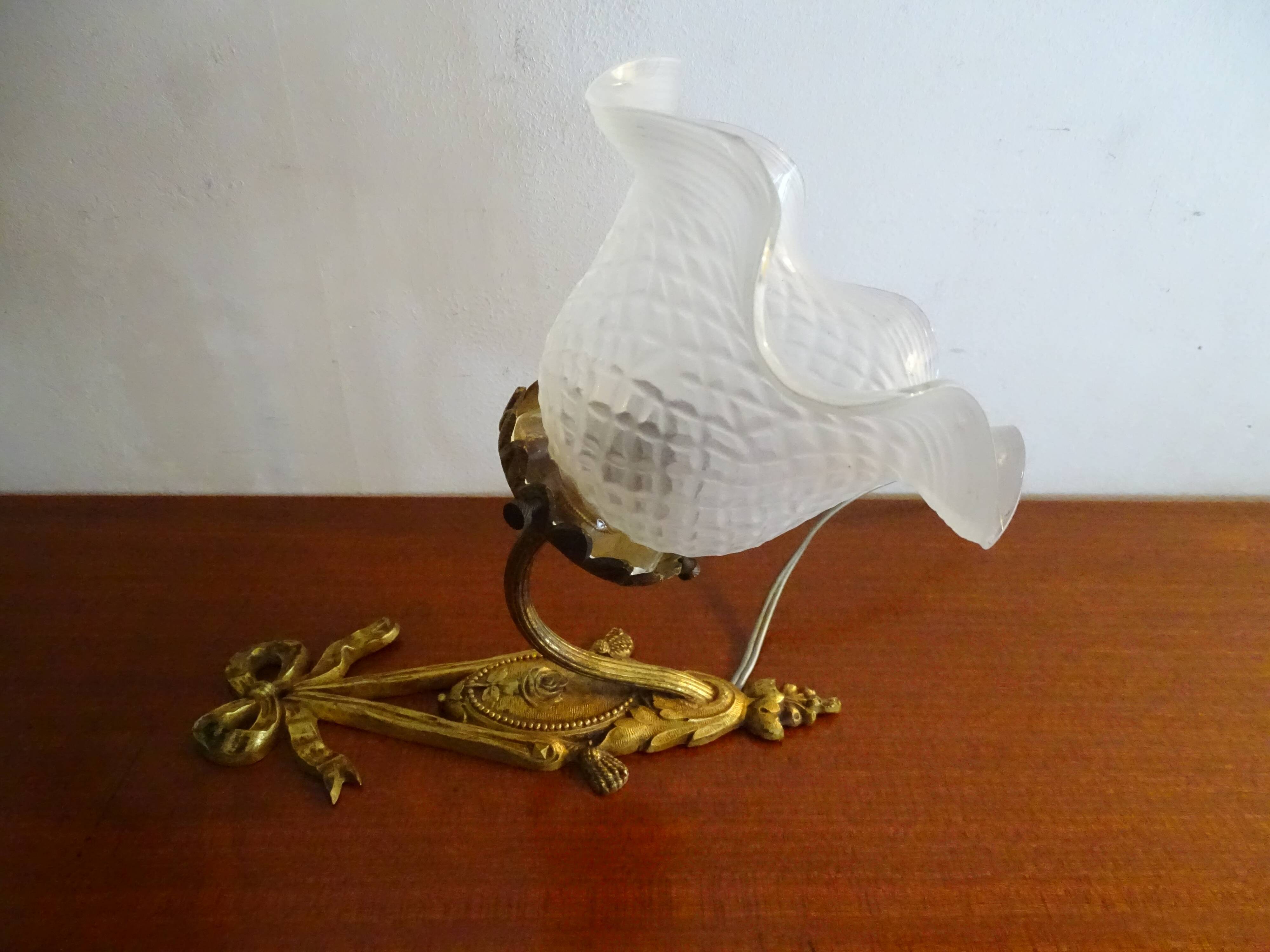 Applique bronze et tulipe fleur ancienne Art déco