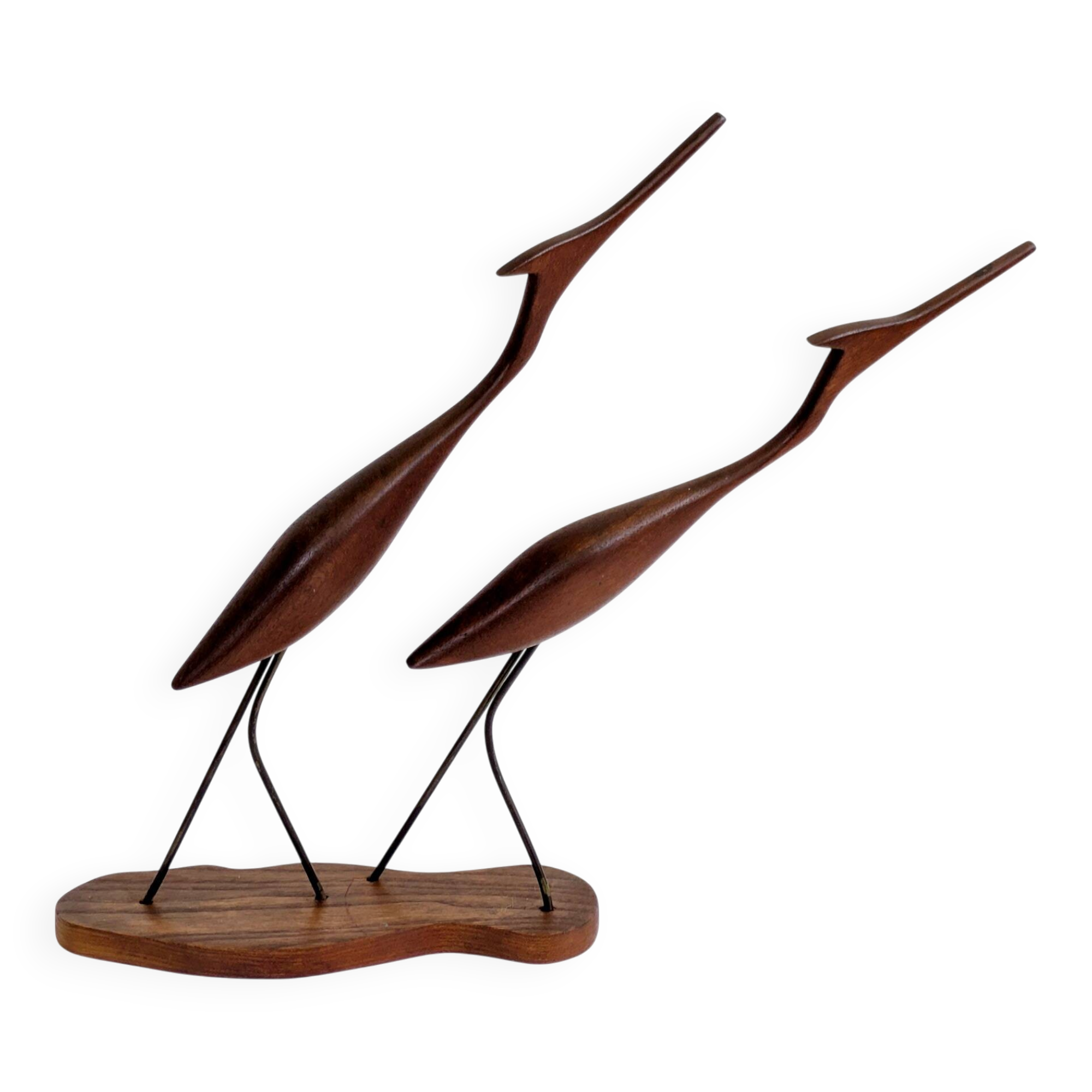 Scandinavian modernist sculpture cranes in teak.
