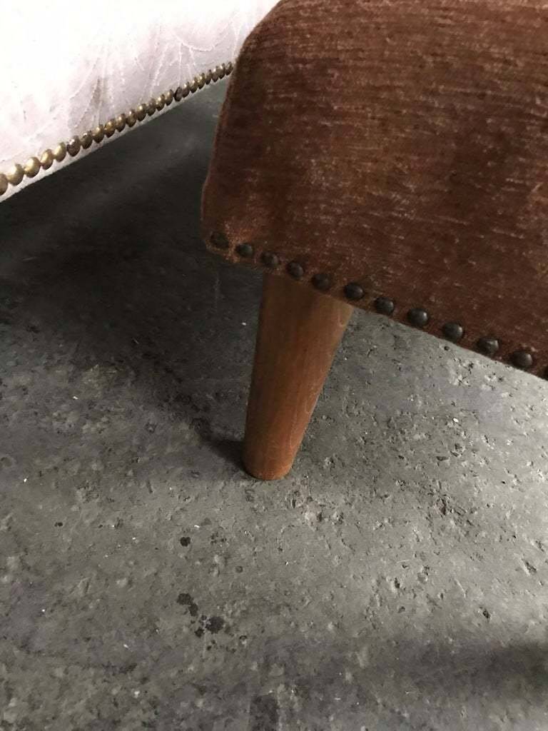 Pair of brown and white solid beech ottomans with contrasting fabrics - 1960s