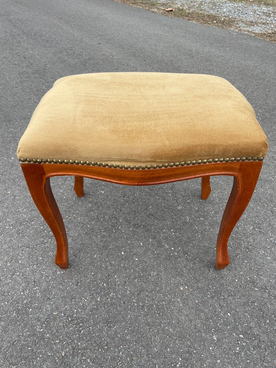 Louis XV style wooden and velvet footrest