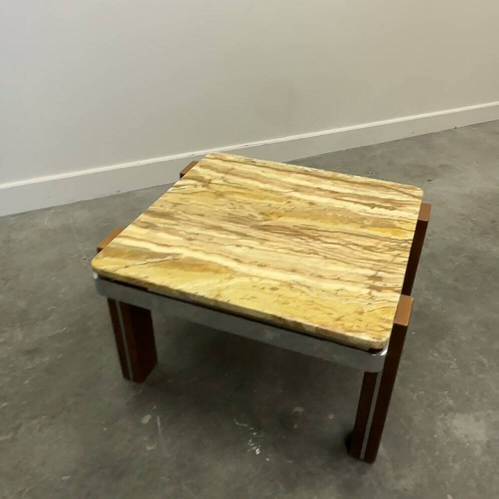 Italian 1970s coffee table in Breccia Sarda marble & steel legs – caramel tones