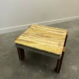 Italian 1970s coffee table in Breccia Sarda marble & steel legs – caramel tones