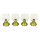 Set of 4 Vintage Roemer Etched Glasses Green Base Germany