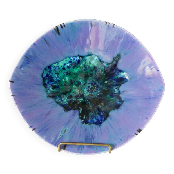 Assiette de présentation en céramique, Émaux Violets & Bleus, Grès du Verno