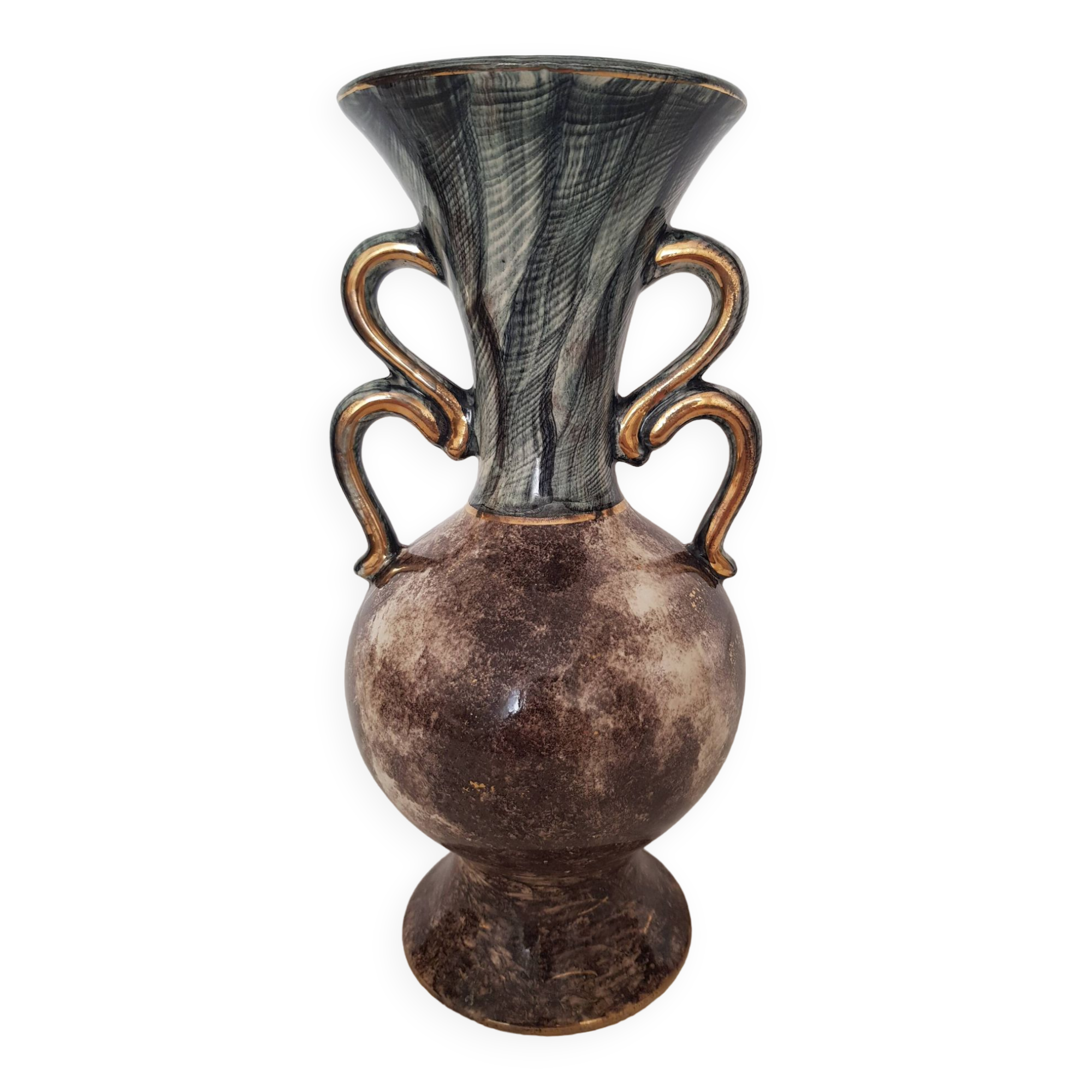 Vase vintage en faïence de H Bequet, Décor de cerf
