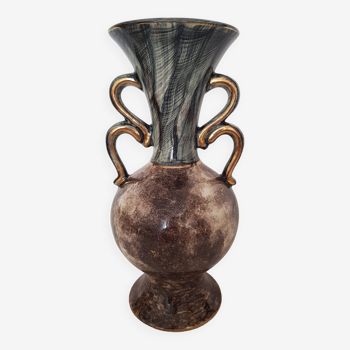 Vintage earthenware vase by H Bequet, Deer decoration
