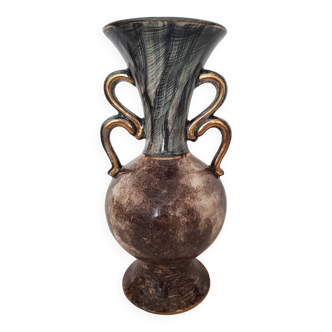 Vase vintage en faïence de H Bequet, Décor de cerf