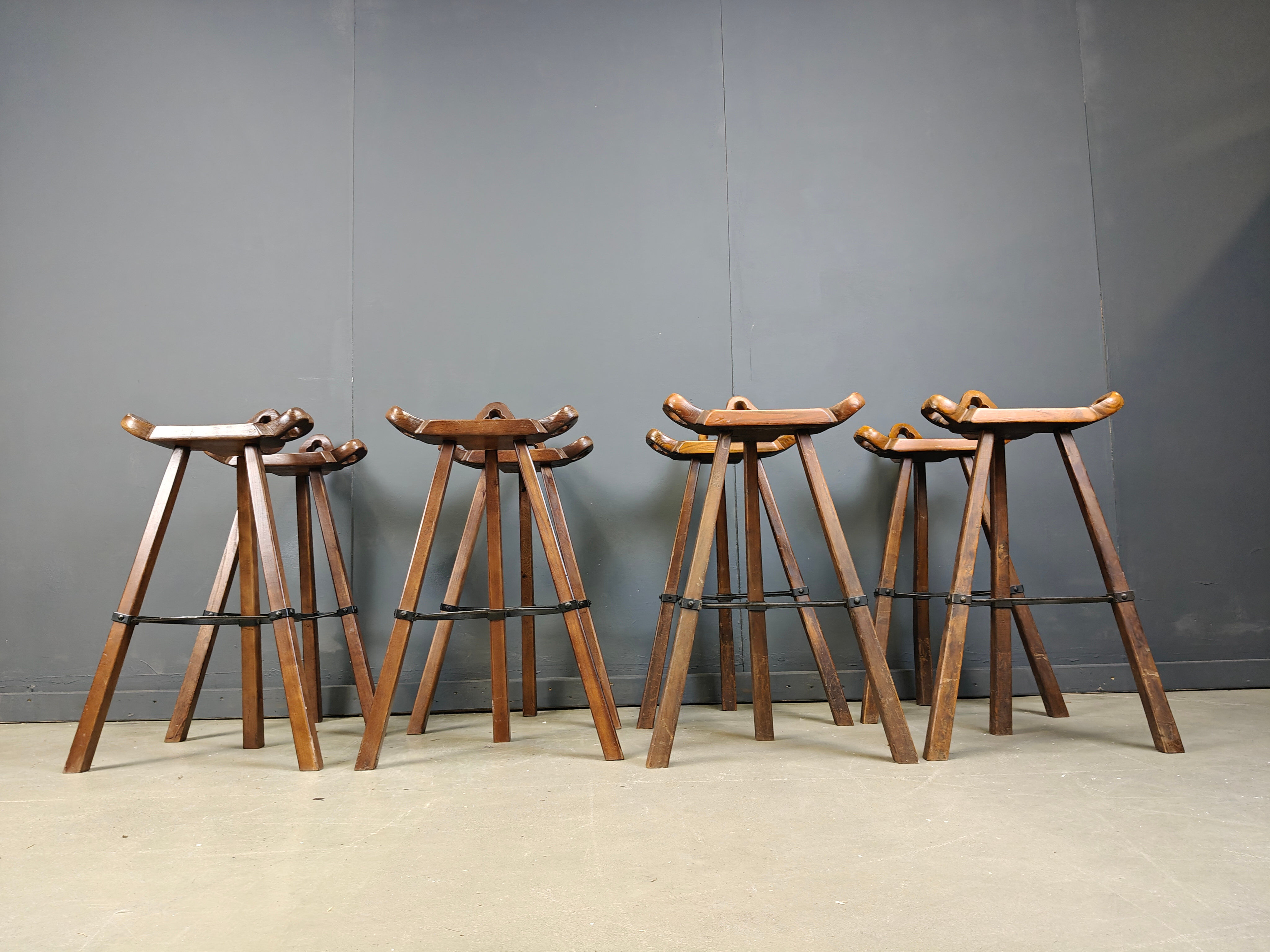 Mid-century brutalist bar stools - set of 8, 1960s