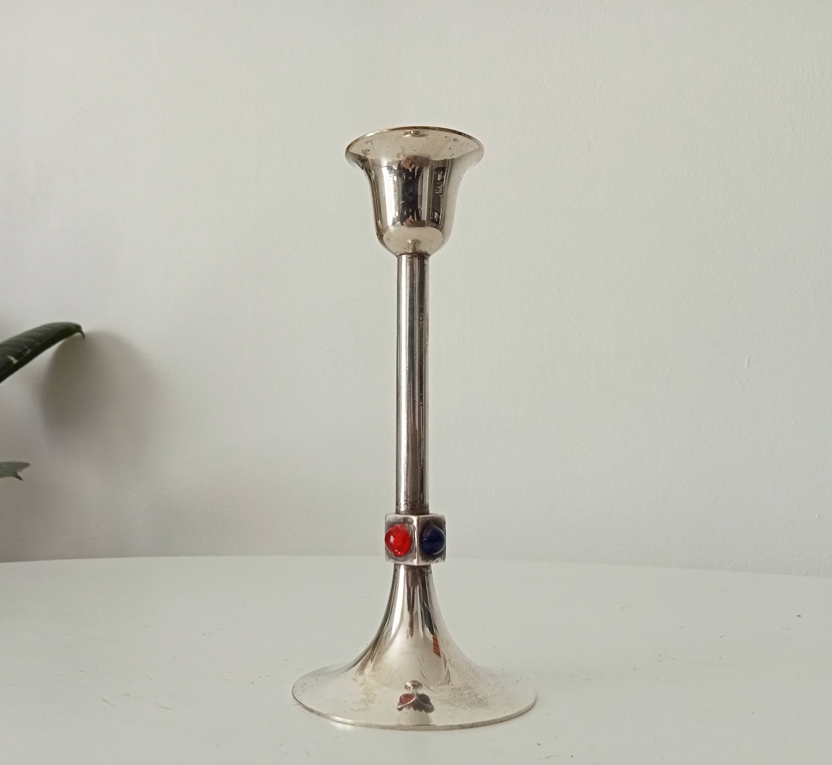 Vintage silver metal candle holder