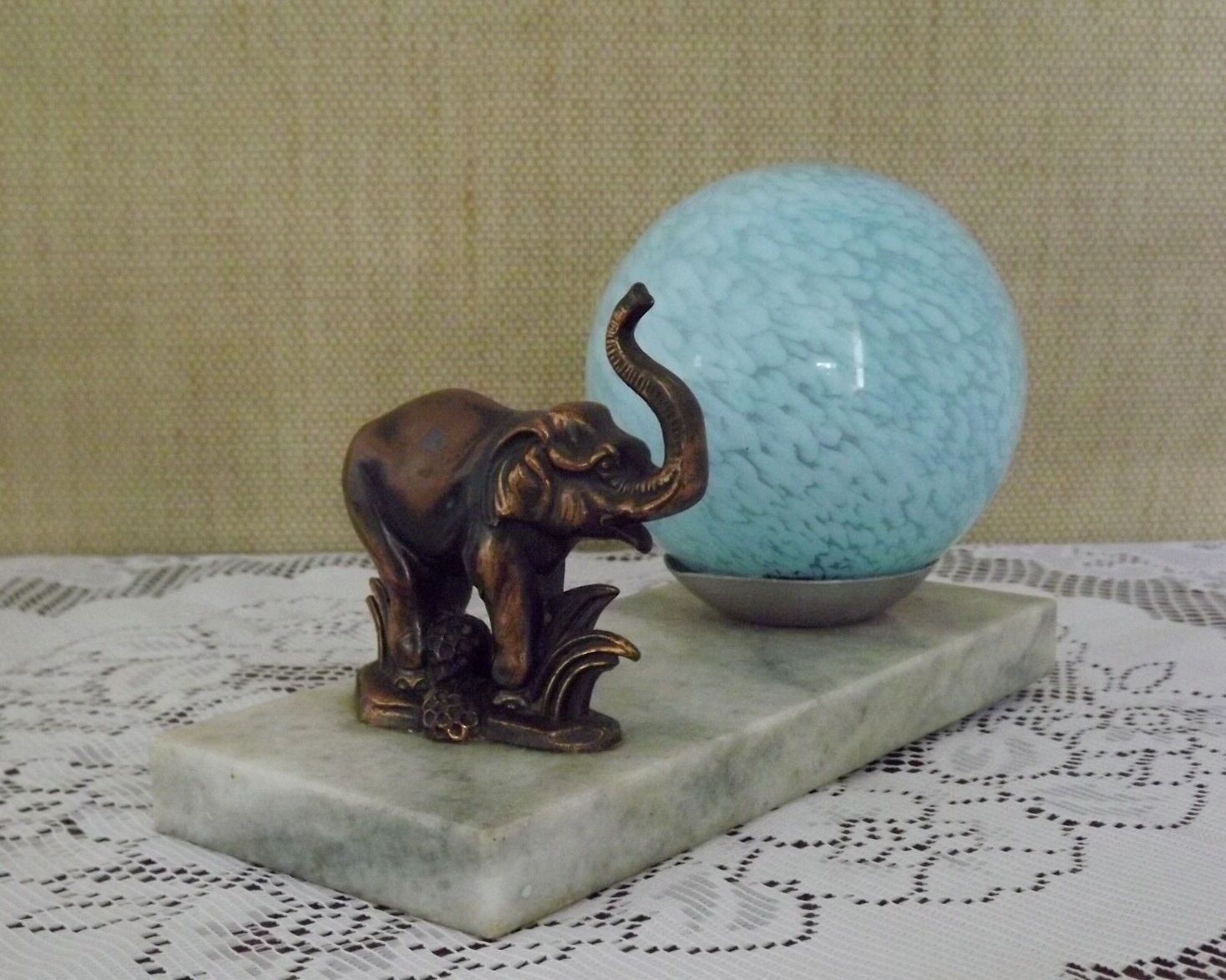 Elephant lamp tedd art deco marble base Clichy blue shade 4194