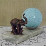 Elephant lamp tedd art deco marble base Clichy blue shade 4194
